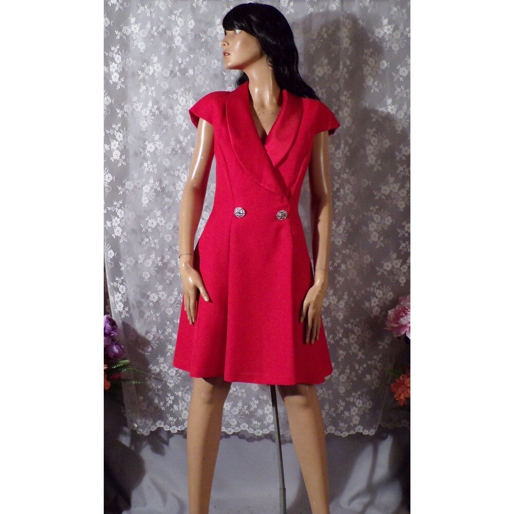 Vintage 90s Red Open Back Mini Dress Cocktail Glam Bombshell Party Sexy Sz Small